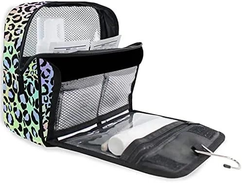 Hanging Toiletry Bag Holographic Leopard Print Makeup Travel bag for Toiletries Portable Toiletry Organizer Bags Clear Toiletry Cosmetic Kit