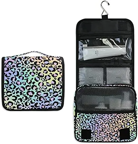 Hanging Toiletry Bag Holographic Leopard Print Makeup Travel bag for Toiletries Portable Toiletry Organizer Bags Clear Toiletry Cosmetic Kit