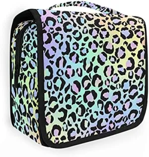 Hanging Toiletry Bag Holographic Leopard Print Makeup Travel bag for Toiletries Portable Toiletry Organizer Bags Clear Toiletry Cosmetic Kit