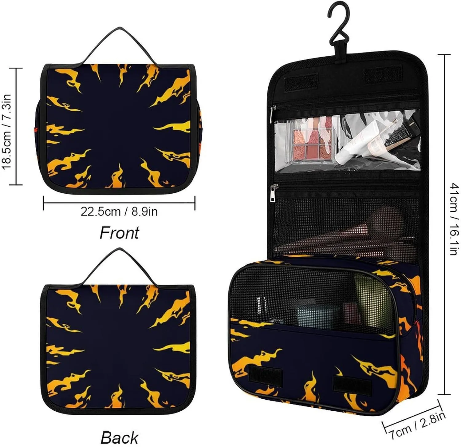 Hanging Toiletry Bag Large Capacity Hanging Wash Bag, Fire Flame Waterproof Travel Cosmetic Bag, Portable Makeup Bag Organizer for Women Men