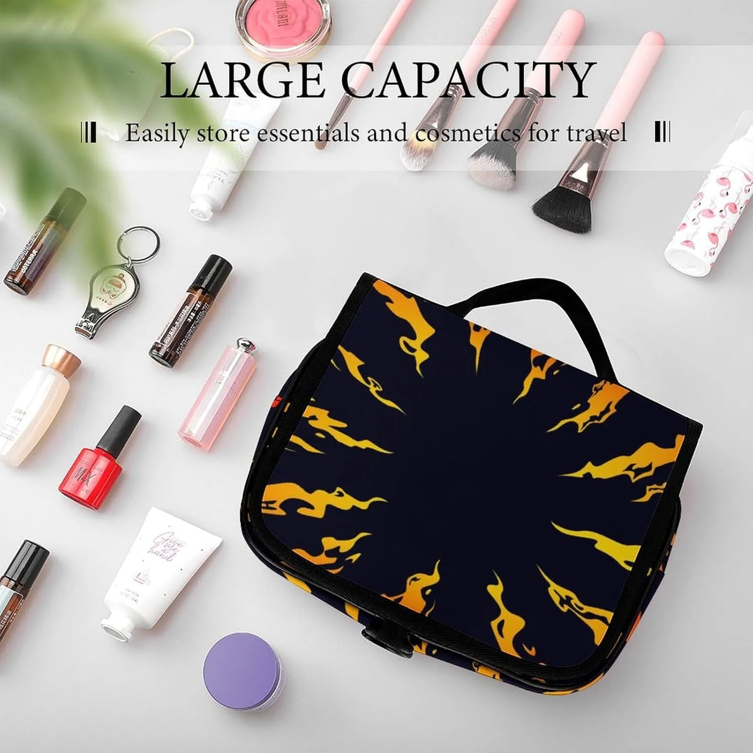Hanging Toiletry Bag Large Capacity Hanging Wash Bag, Fire Flame Waterproof Travel Cosmetic Bag, Portable Makeup Bag Organizer for Women Men