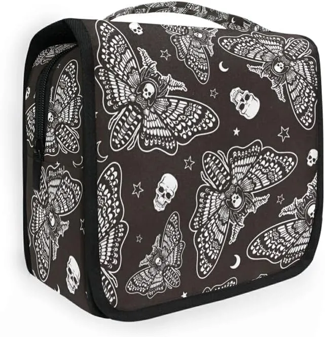 Hanging Toiletry Bag Moth Skull Moon Esoteric Makeup Travel bag for Toiletries Portable Toiletry Organizer Bags Clear Toiletry Cosmetic Kit