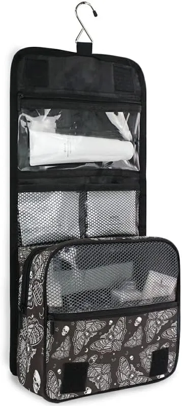 Hanging Toiletry Bag Moth Skull Moon Esoteric Makeup Travel bag for Toiletries Portable Toiletry Organizer Bags Clear Toiletry Cosmetic Kit