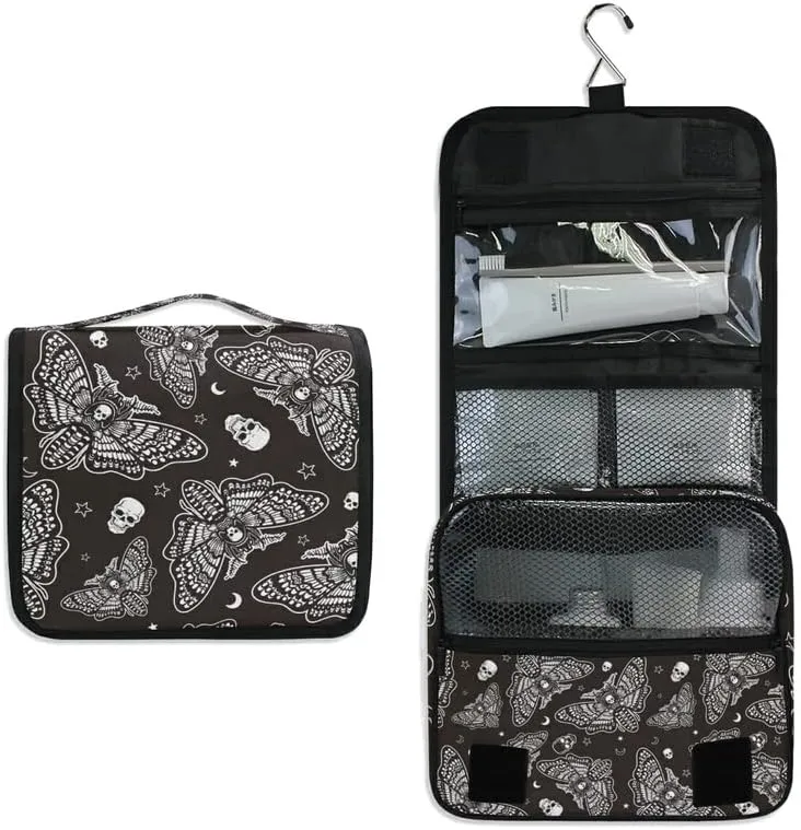 Hanging Toiletry Bag Moth Skull Moon Esoteric Makeup Travel bag for Toiletries Portable Toiletry Organizer Bags Clear Toiletry Cosmetic Kit