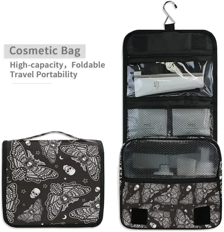 Hanging Toiletry Bag Moth Skull Moon Esoteric Makeup Travel bag for Toiletries Portable Toiletry Organizer Bags Clear Toiletry Cosmetic Kit