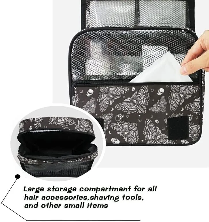 Hanging Toiletry Bag Moth Skull Moon Esoteric Makeup Travel bag for Toiletries Portable Toiletry Organizer Bags Clear Toiletry Cosmetic Kit