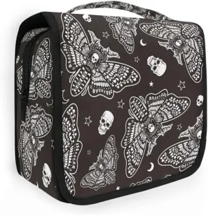Hanging Toiletry Bag Moth Skull Moon Esoteric Makeup Travel bag for Toiletries Portable Toiletry Organizer Bags Clear Toiletry Cosmetic Kit