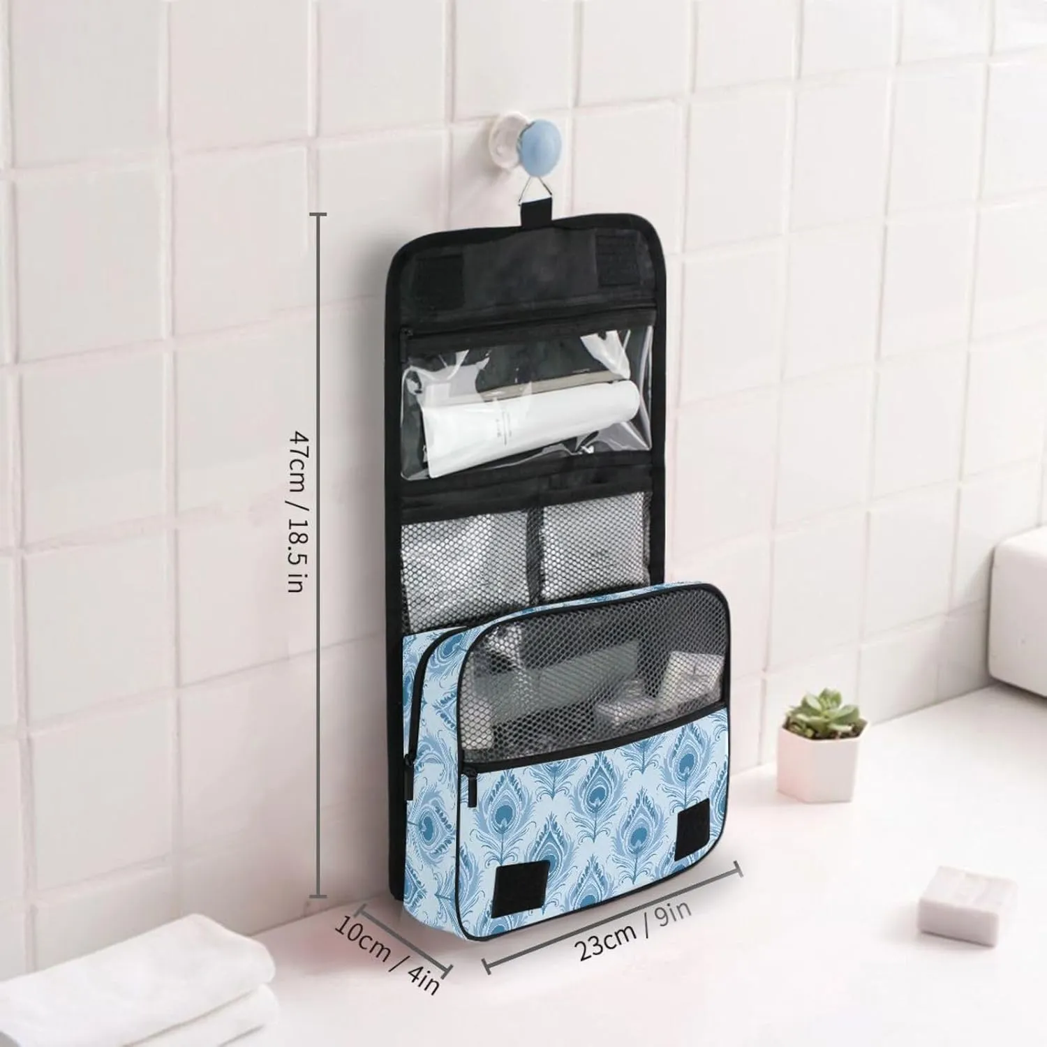 Hanging Toiletry Bag Peacock Feathers Travel Makeup bag for Toiletries Portable Travel Toiletry Organizer Cosmetic Bags with Hanging Hook