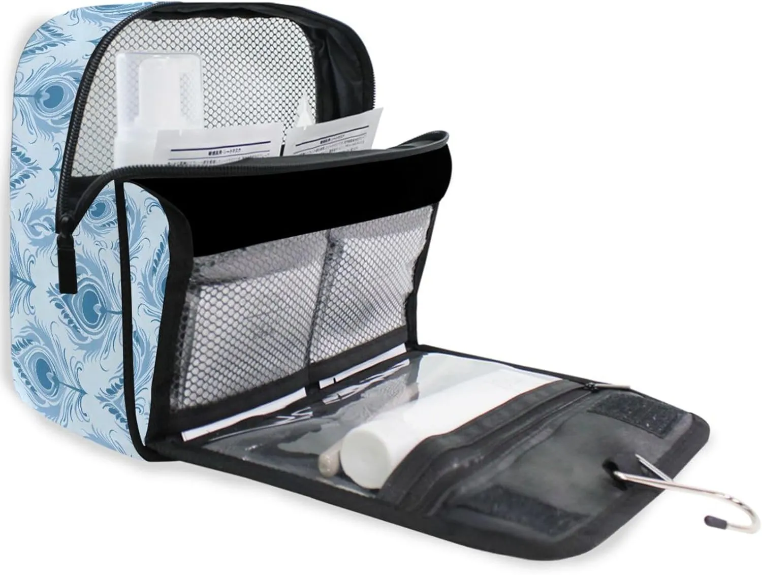 Hanging Toiletry Bag Peacock Feathers Travel Makeup bag for Toiletries Portable Travel Toiletry Organizer Cosmetic Bags with Hanging Hook