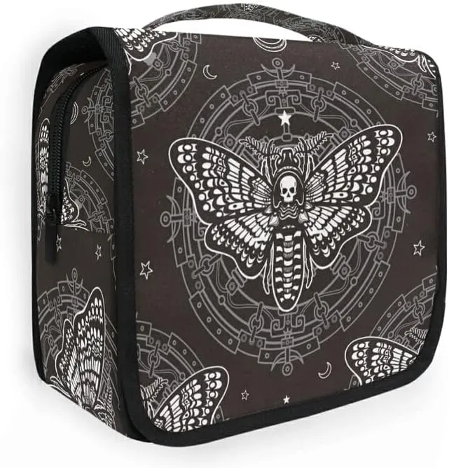 Hanging Toiletry Bag Skull Butterfly Black Makeup Bag Portable Travel bag for Toiletries Organizer Bags for Women Men, Travel-Essentials Bag