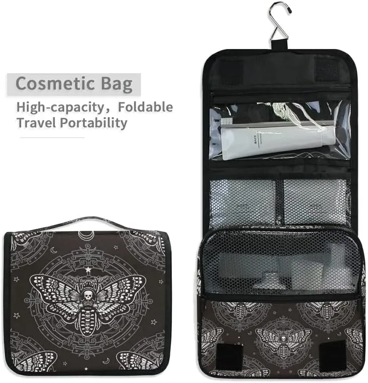 Hanging Toiletry Bag Skull Butterfly Black Makeup Bag Portable Travel bag for Toiletries Organizer Bags for Women Men, Travel-Essentials Bag