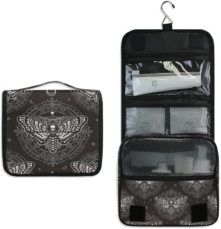 Hanging Toiletry Bag Skull Butterfly Black Makeup Bag Portable Travel bag for Toiletries Organizer Bags for Women Men, Travel-Essentials Bag