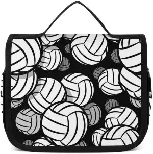 Hanging Travel Toiletry Bag, Black And White Volleyball Ball Waterproof Cosmetic Case, Portable Large Makeup Bag Organizer for Women Men