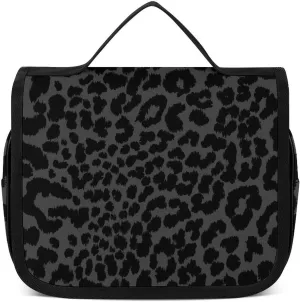Hanging Travel Toiletry Bag, Waterproof Bathroom Shower Bag for Women Men, Dark Gray Black Leopard Cheetah Print Cosmetics Makeup Bag Accessories
