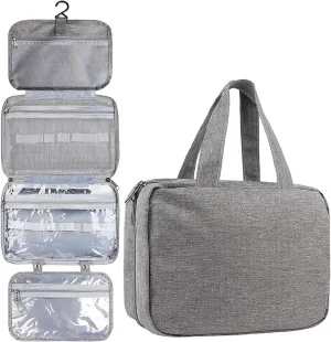 hanging travel toiletry bag with Hanging Hook,Water-resistant Makeup Cosmetic Bag Travel Organizer for Accessories,Portable Toiletry Travel Organizer Bag (Grey, Large)