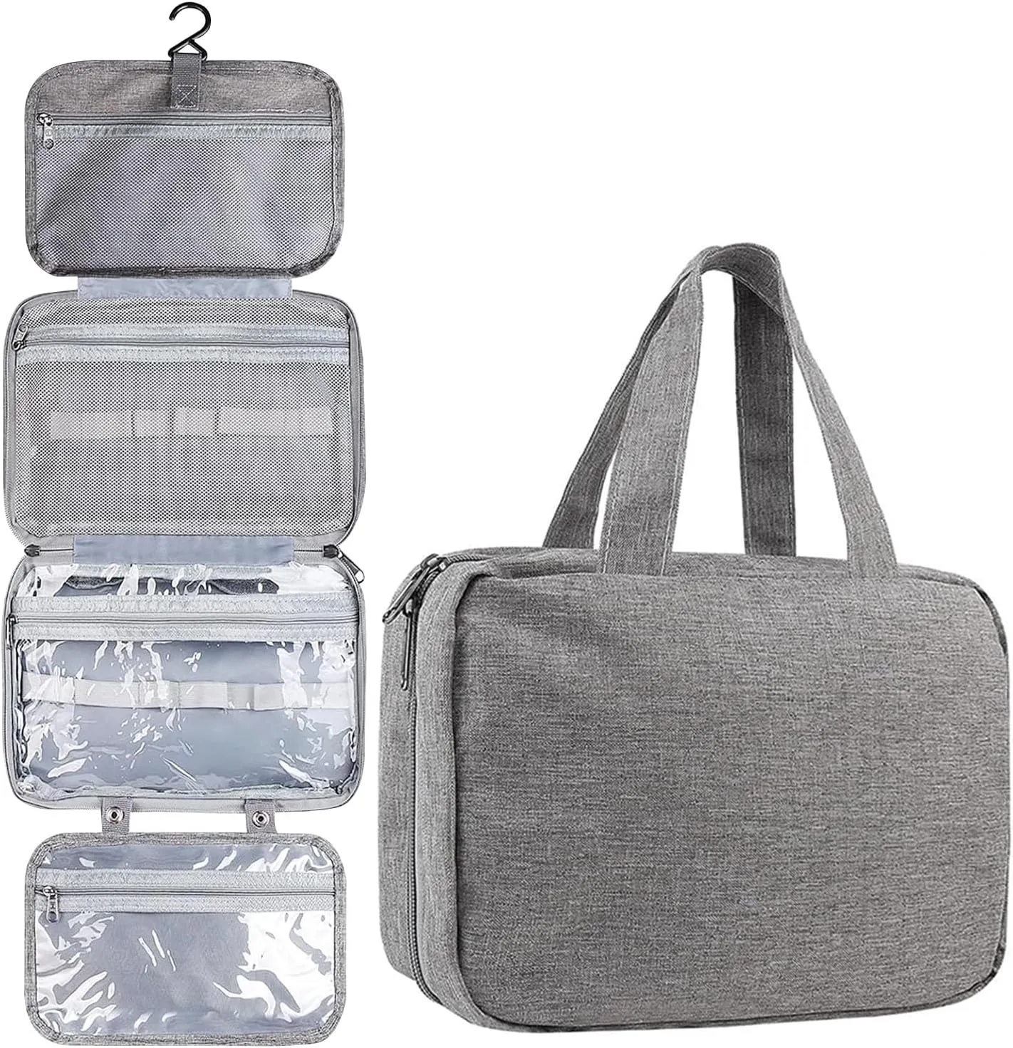 hanging travel toiletry bag with Hanging Hook,Water-resistant Makeup Cosmetic Bag Travel Organizer for Accessories,Portable Toiletry Travel Organizer Bag (Grey, Large)