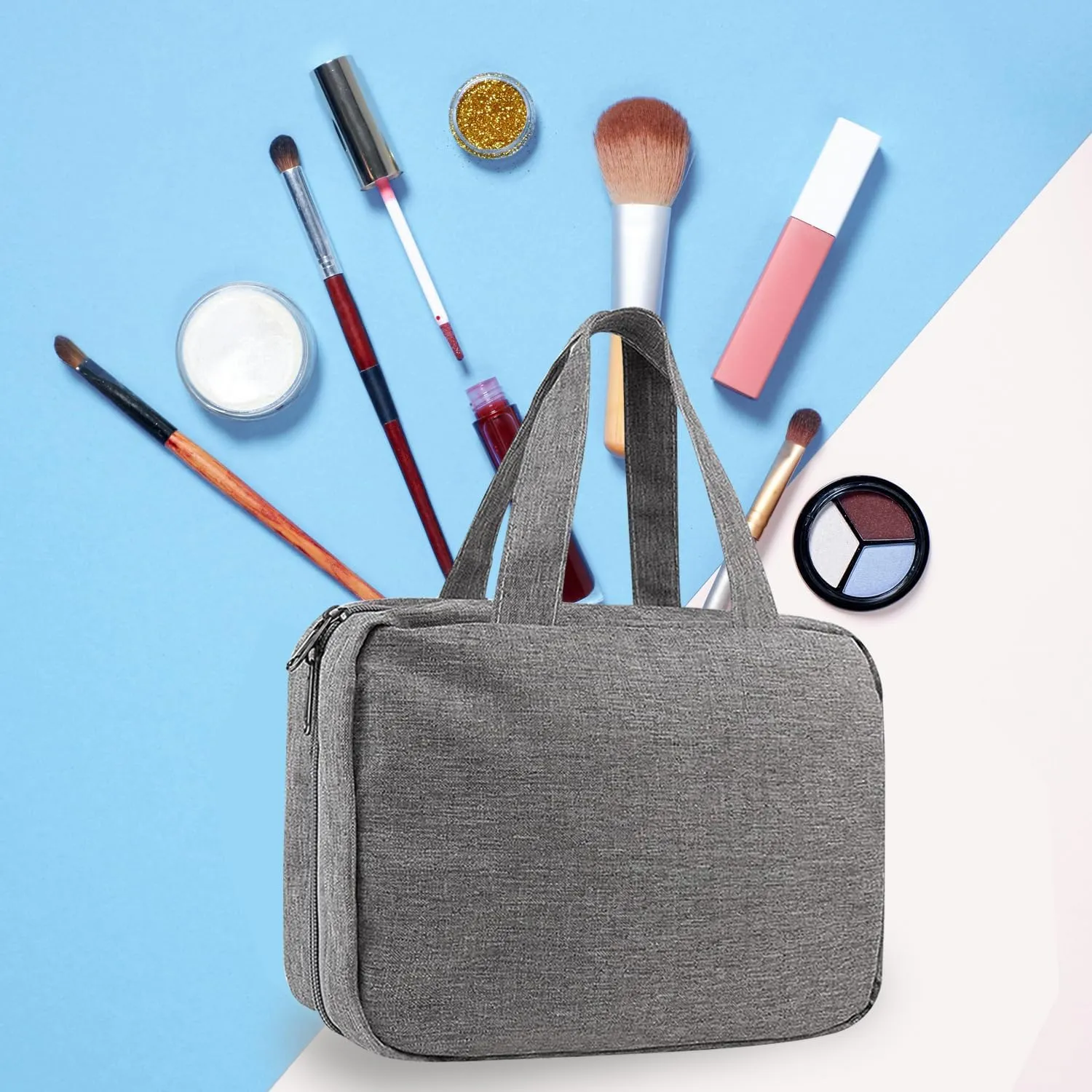 hanging travel toiletry bag with Hanging Hook,Water-resistant Makeup Cosmetic Bag Travel Organizer for Accessories,Portable Toiletry Travel Organizer Bag (Grey, Large)