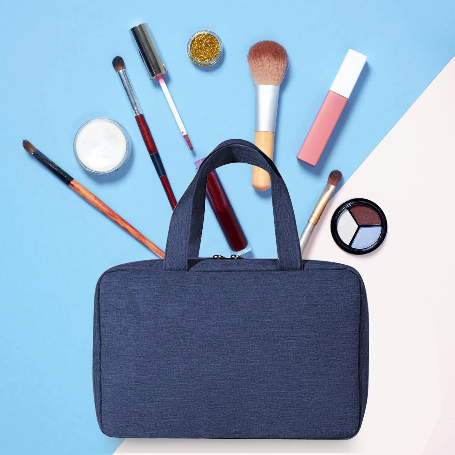 hanging travel toiletry bag with Hanging Hook,Water-resistant Makeup Cosmetic Bag Travel Organizer for Accessories,Portable Toiletry Travel Organizer Bag (Navy blue, Large)