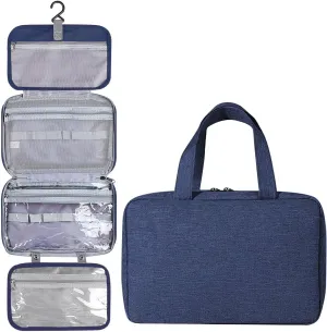 hanging travel toiletry bag with Hanging Hook,Water-resistant Makeup Cosmetic Bag Travel Organizer for Accessories,Portable Toiletry Travel Organizer Bag (Navy blue, Large)