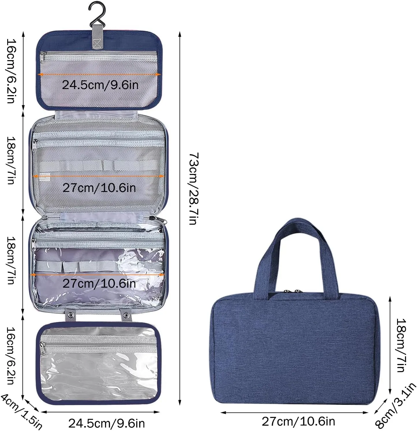 hanging travel toiletry bag with Hanging Hook,Water-resistant Makeup Cosmetic Bag Travel Organizer for Accessories,Portable Toiletry Travel Organizer Bag (Navy blue, Large)