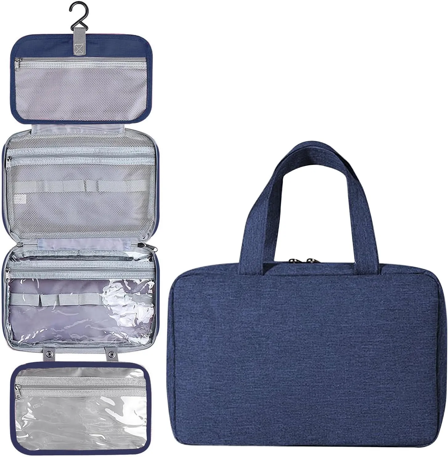 hanging travel toiletry bag with Hanging Hook,Water-resistant Makeup Cosmetic Bag Travel Organizer for Accessories,Portable Toiletry Travel Organizer Bag (Navy blue, Large)