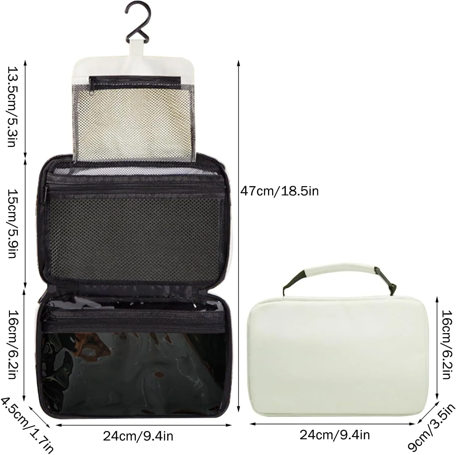 hanging travel toiletry bag with Hanging Hook,Water-resistant Makeup Cosmetic Bag Travel Organizer for Accessories,Portable Toiletry Travel Organizer Bag (White, Medium)