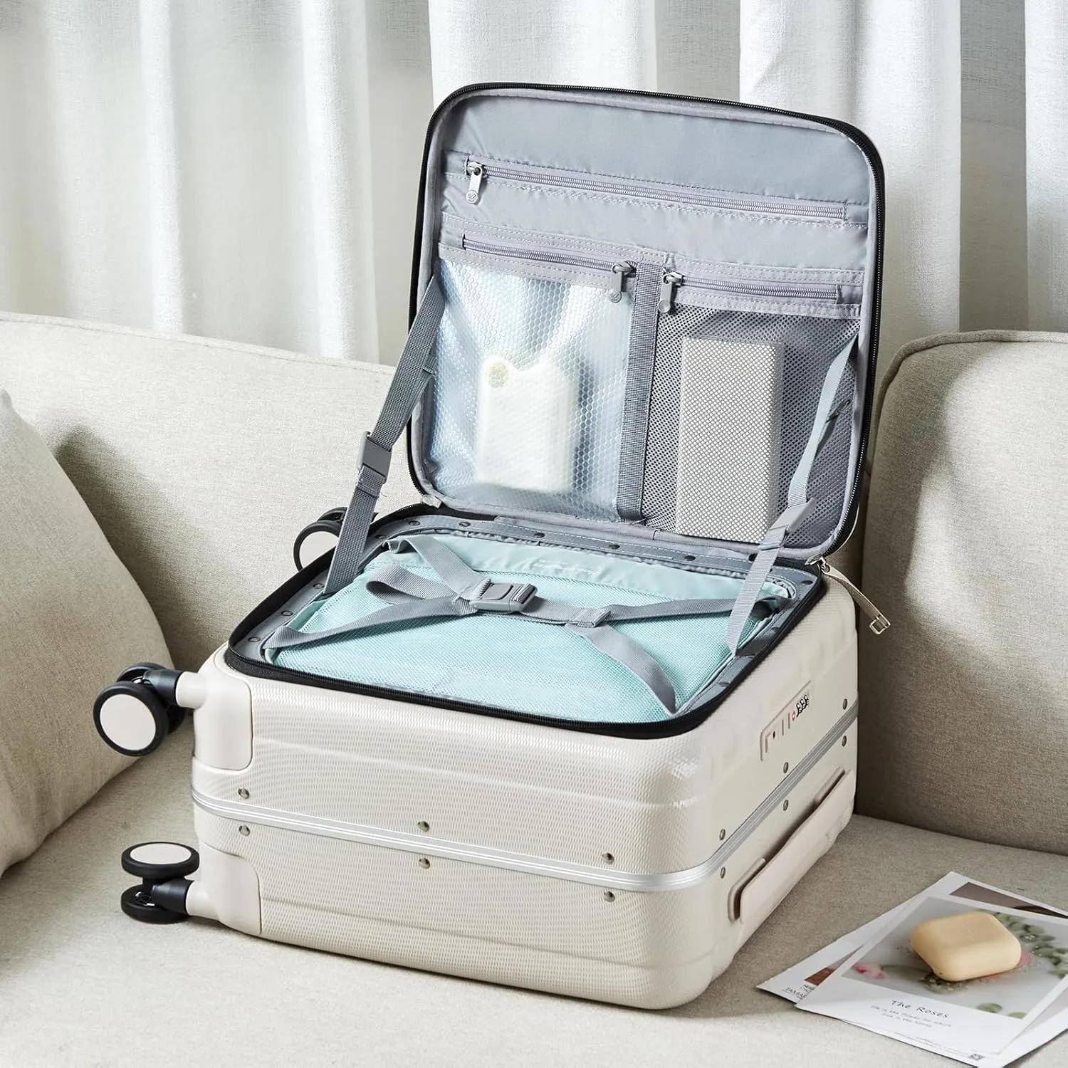 Hanke 16 Inch Underseat Carry On Luggage with Wheels,Small Hard Shell Suitcases for Weekender,Top Opening Lightweight Travel Luggage Suitcase for Womem Men,Ivory White.