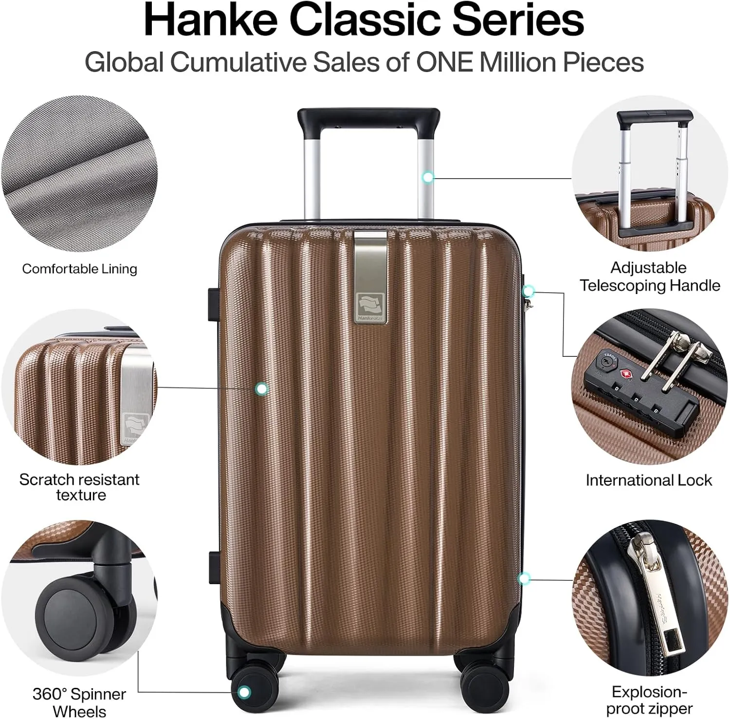 Hanke 29 Inch Luggage Suitcases With Spinner Wheels Lightweight PC hardside Rolling Suitcase With Travel Lock, Checked-Large 29-Inch Christmas Gifts for Birthday （Brown）