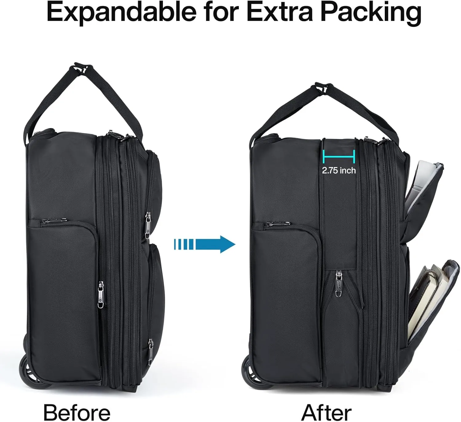 Hanke Softside Expandable Underseat Carry On Bags for Airplanes,Travel Luggage Rolling Bag Personal Item Bag Small Suitcase,Black,16-Inch