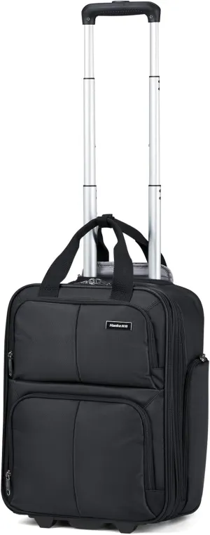 Hanke Softside Expandable Underseat Carry On Bags for Airplanes,Travel Luggage Rolling Bag Personal Item Bag Small Suitcase,Black,16-Inch