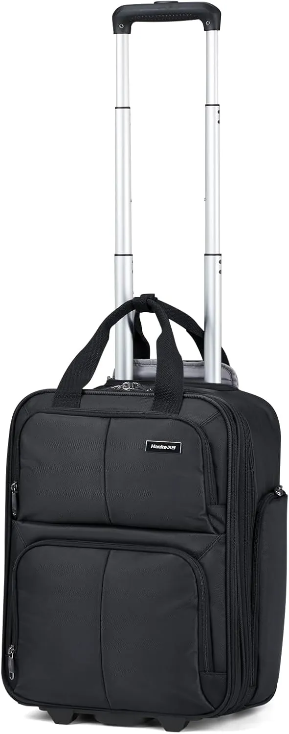 Hanke Softside Expandable Underseat Carry On Bags for Airplanes,Travel Luggage Rolling Bag Personal Item Bag Small Suitcase,Black,16-Inch