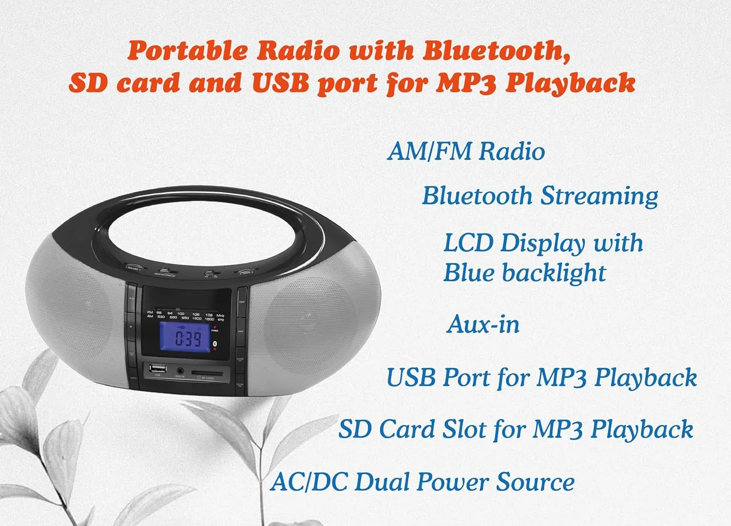 HANNLOMAX HX-506R Portable AM/FM Radio, Bluetooth, USB/SD Slot for MP3 Playback, Aux-in, AC/DC Dual Power Source. (Black)