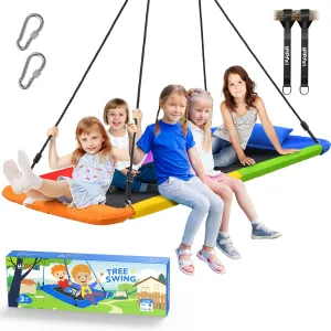 Hapfan 800lbs 60" Platform Tree Swing for Kids and Adults with Pillow, Heavy Duty Large Rectangle Swing for Kids Outdoor, Textilene Fabric, 9.8 FT Hanging Straps