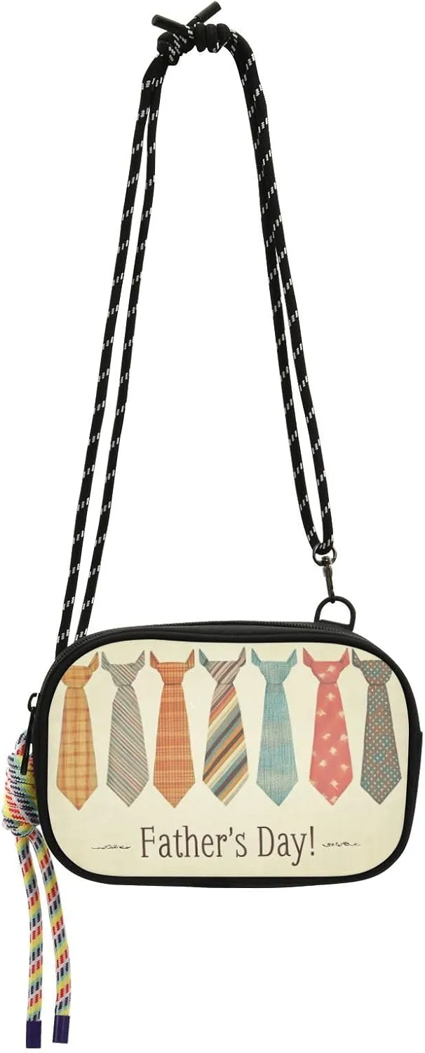 Happy Father's Cartoon Tie Retro Womens Purses Crossbody Men Practical with Credit Card Slots Black Handbag Take a walk