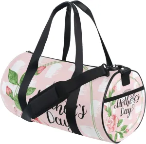 Happy Mother's Day Ink Watercolor Roses with White Stains on Pink Portable Gym Bag, Travel Bag, Luggage bag, Sports Bag, Toiletry Bag with Handles, Detachable Shoulder Strap 17.6 x 9 x 9 inch
