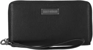 Harley-Davidson Women's Classic Zip Around Leather Wallet w/Wristlet - Black