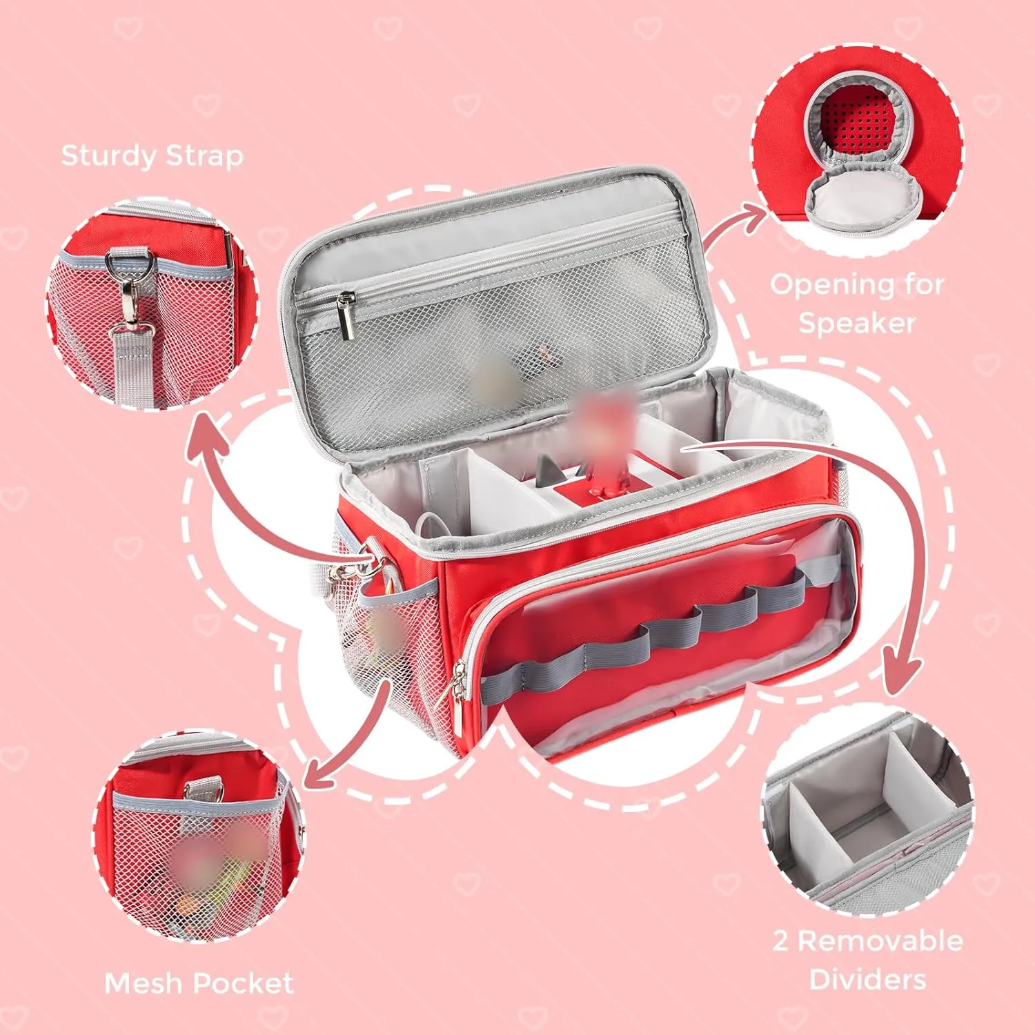 Hautton Carrying Case for Toniebox Starter Set, Portable Travel Carrying Bag for Tonies Audio Player, Tonies Figures, Headphone and Charging Station with Shoulder Strap and Handle -Red