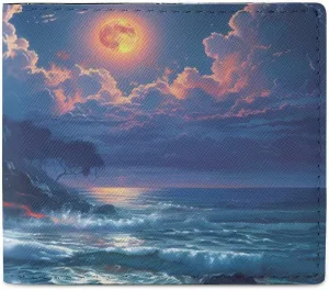 Hawaii Volcanic Eruption Lava in Moon PU Wallet Cute Printed Cash Pocket Bifold Wallet Clutch Purse for Women Men