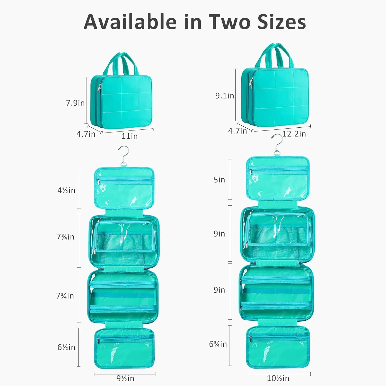HBlife Travel Toiletry Bag with Jewelry Organizer for Women, Puffy Hanging Travel Bag for Toiletries with Trolley Belt, Waterproof Makeup Cosmetic Bag Organizer, Travel Accessories Essentials(Teal, M)