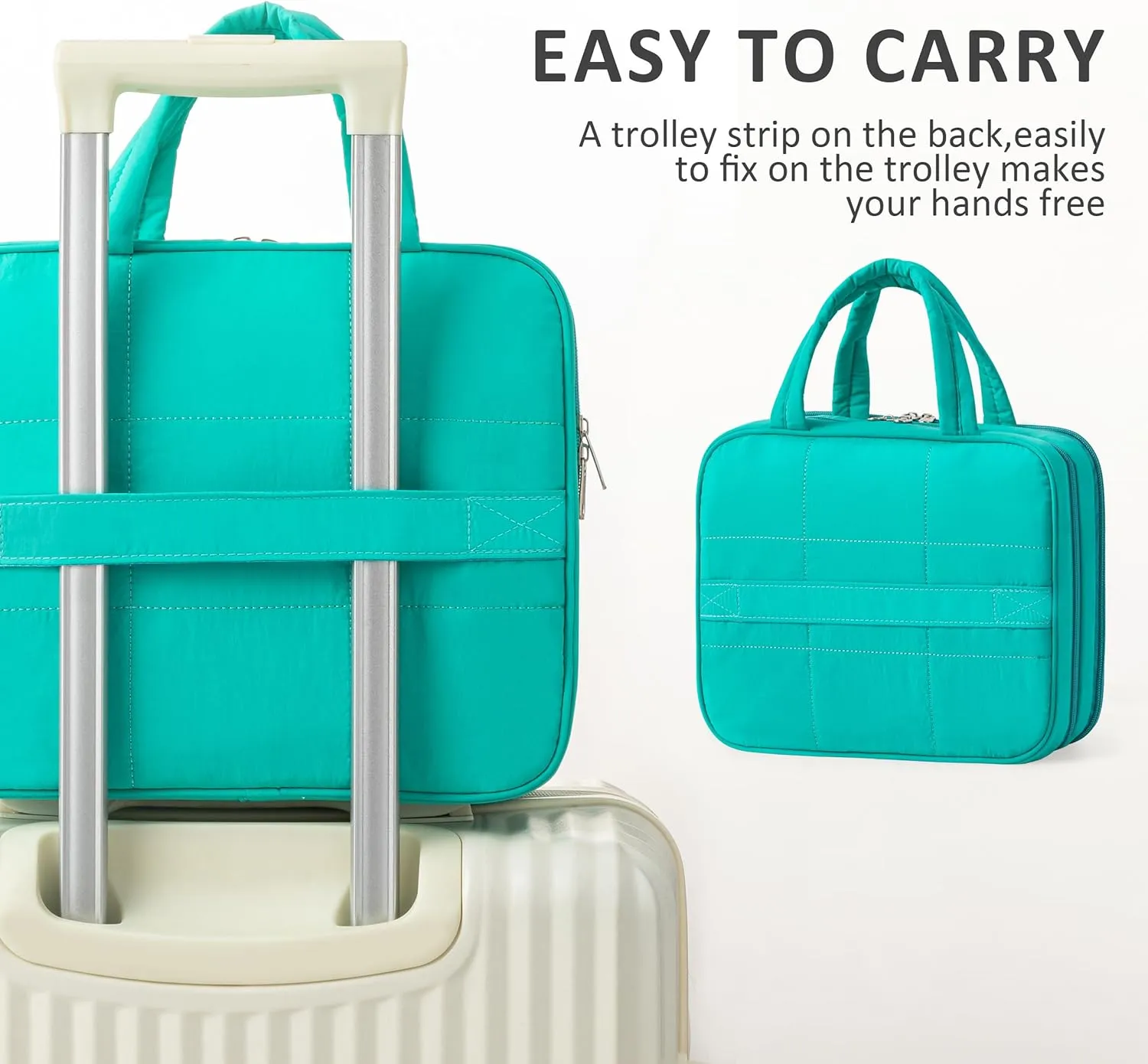 HBlife Travel Toiletry Bag with Jewelry Organizer for Women, Puffy Hanging Travel Bag for Toiletries with Trolley Belt, Waterproof Makeup Cosmetic Bag Organizer, Travel Accessories Essentials(Teal, M)
