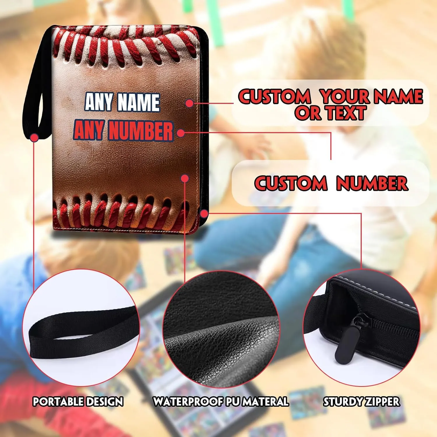 HDSD Custom Baseball Card Binders Up to 900 Pockets - Sports Trading Cards Holder with 50 Sleeves - Personalize Your Name Number Text for Baseball Collectors Boys Girls Gift