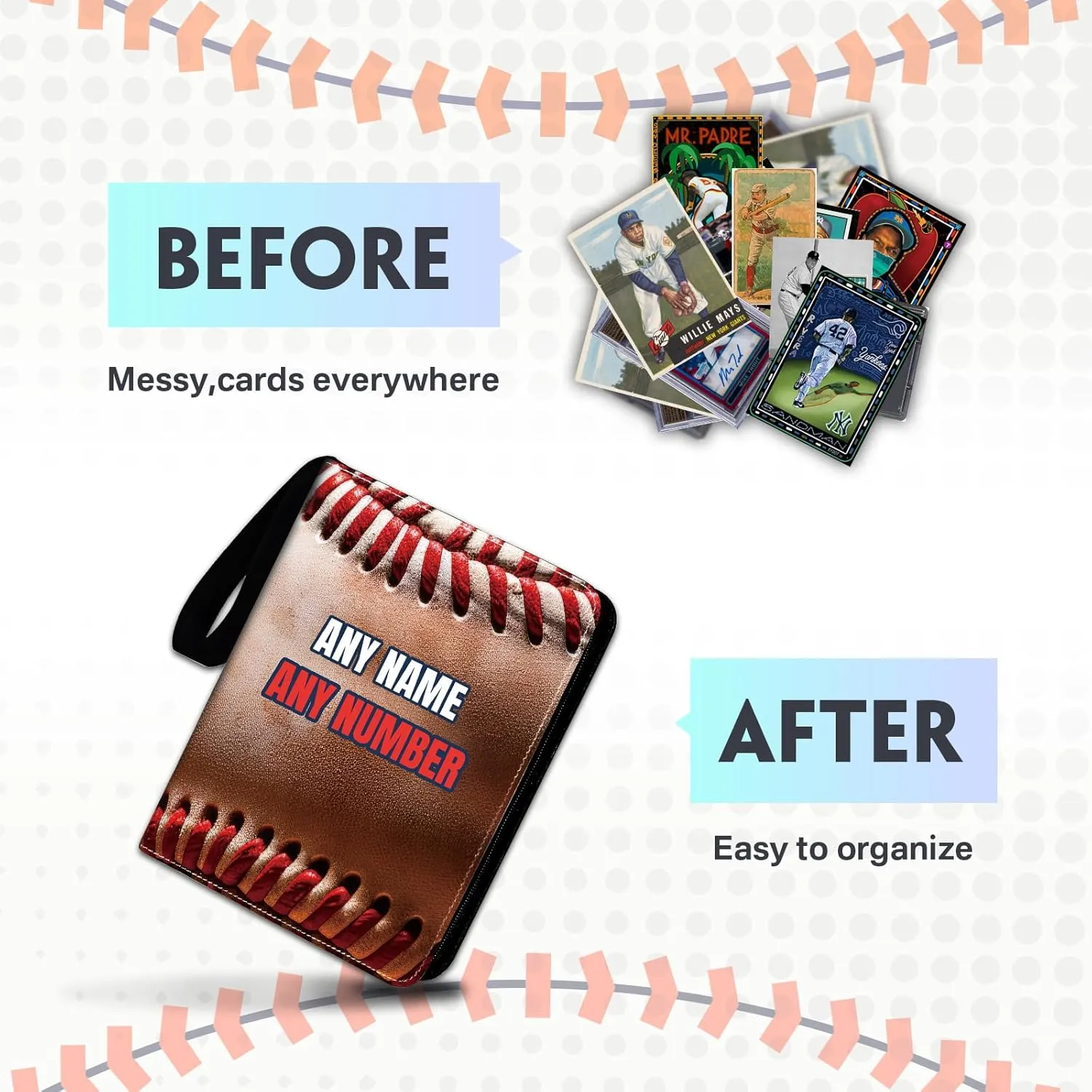 HDSD Custom Baseball Card Binders Up to 900 Pockets - Sports Trading Cards Holder with 50 Sleeves - Personalize Your Name Number Text for Baseball Collectors Boys Girls Gift