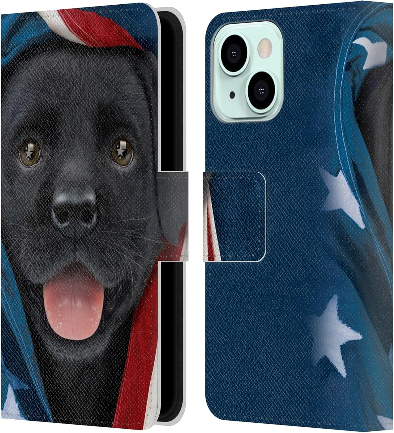 Head Case Designs Officially Licensed Vincent HIE Patriotic Black Lab Canidae Leather Book Wallet Case Cover Compatible with Apple iPhone 13 Mini