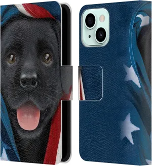 Head Case Designs Officially Licensed Vincent HIE Patriotic Black Lab Canidae Leather Book Wallet Case Cover Compatible with Apple iPhone 13 Mini