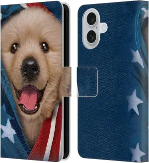 Head Case Designs Officially Licensed Vincent HIE Patriotic Golden Retriever Canidae Leather Book Wallet Case Cover Compatible with Apple iPhone 16