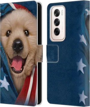 Head Case Designs Officially Licensed Vincent HIE Patriotic Golden Retriever Canidae Leather Book Wallet Case Cover Compatible with Oppo Reno12 5G