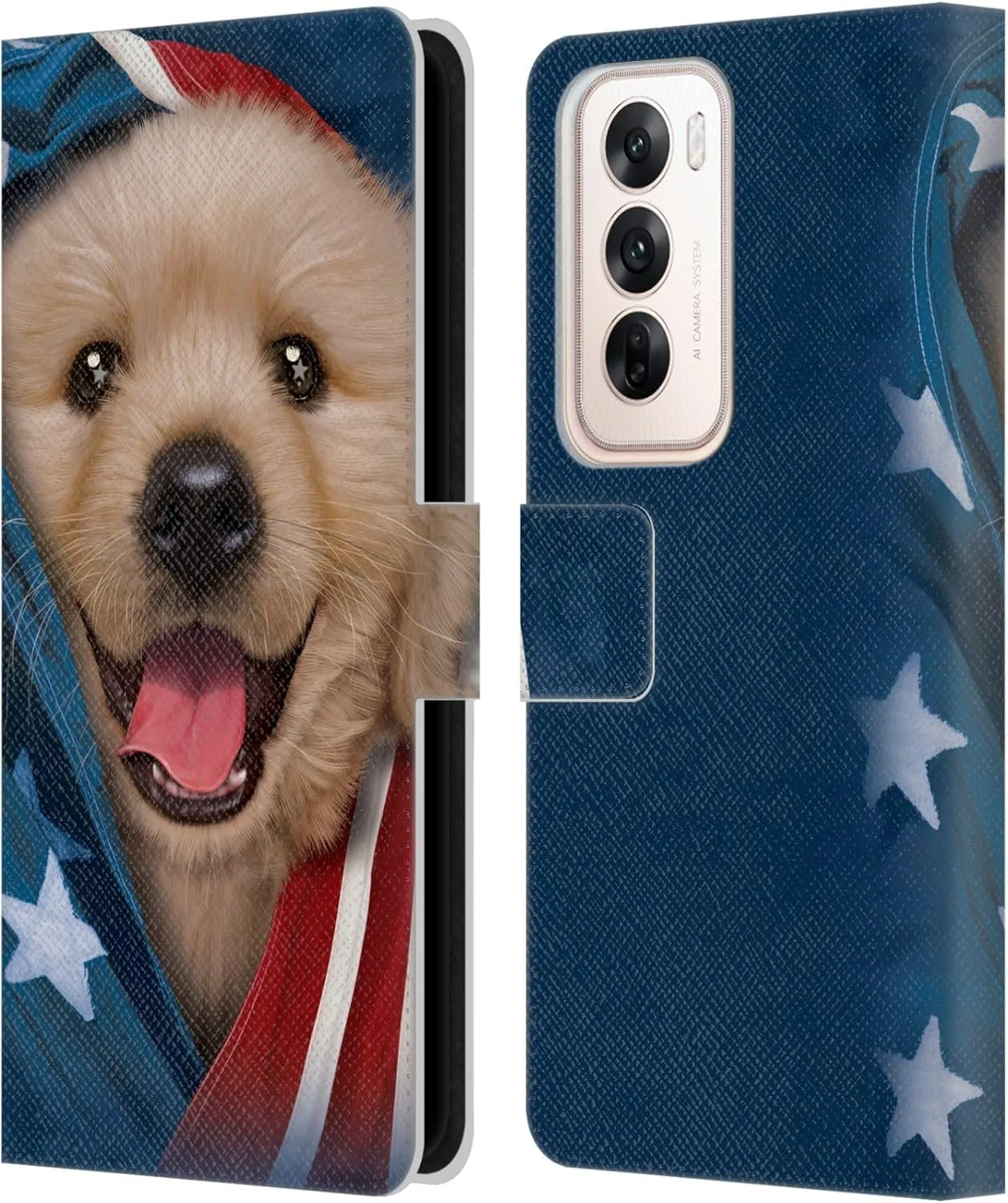 Head Case Designs Officially Licensed Vincent HIE Patriotic Golden Retriever Canidae Leather Book Wallet Case Cover Compatible with Oppo Reno12 5G