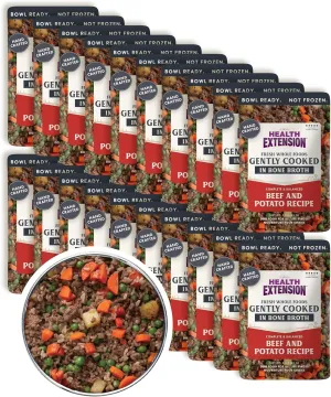 Health Extension Gently Cooked Beef & Potato Dog Food, (3 oz, 85 g) – Bowl Ready with Bone Broth, Omega-3s & Superfoods for All Life Stages (Case of 20 Pouches)