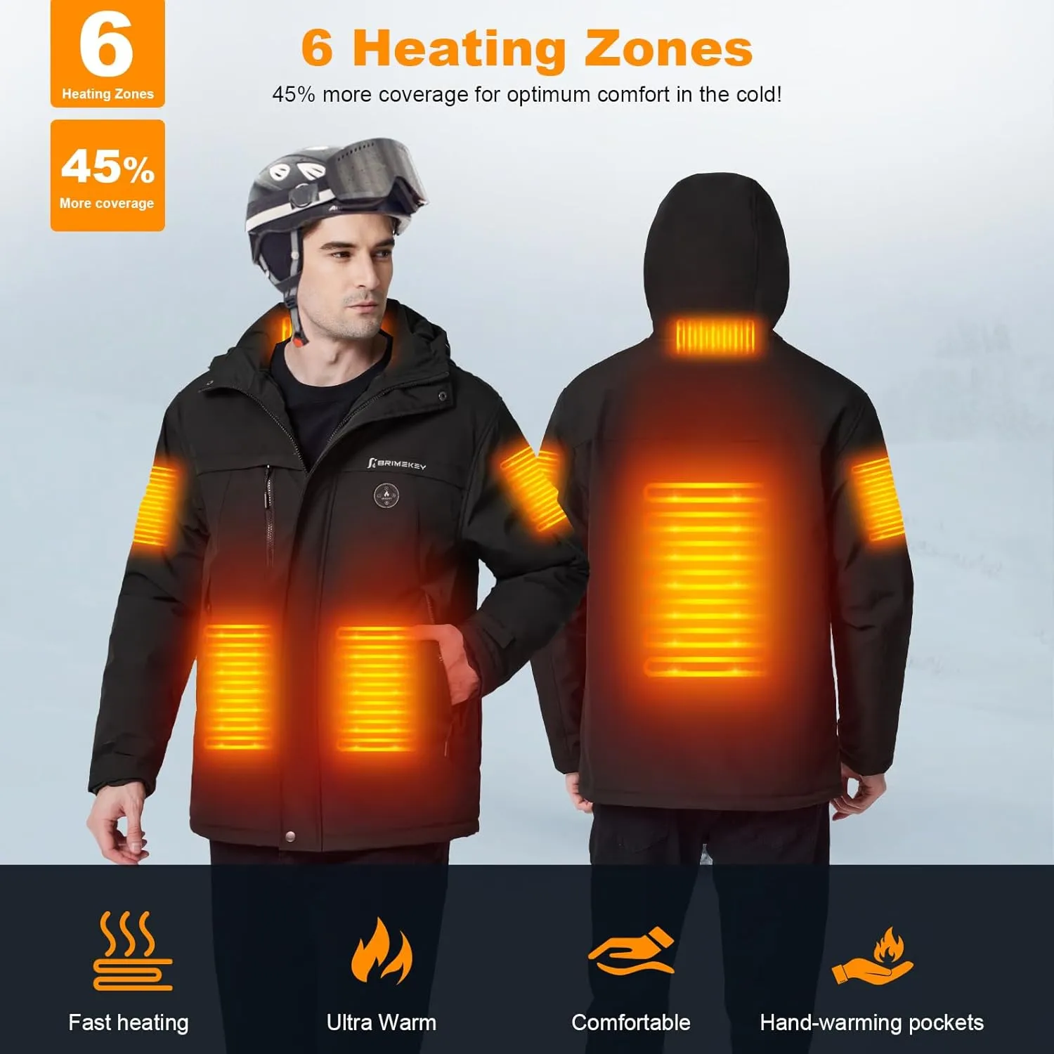 Heated Jacket for Men with Fleece Lining 12000mAh Battery Pack Windproof Waterproof Mens Heated Coat Skiing Hunting