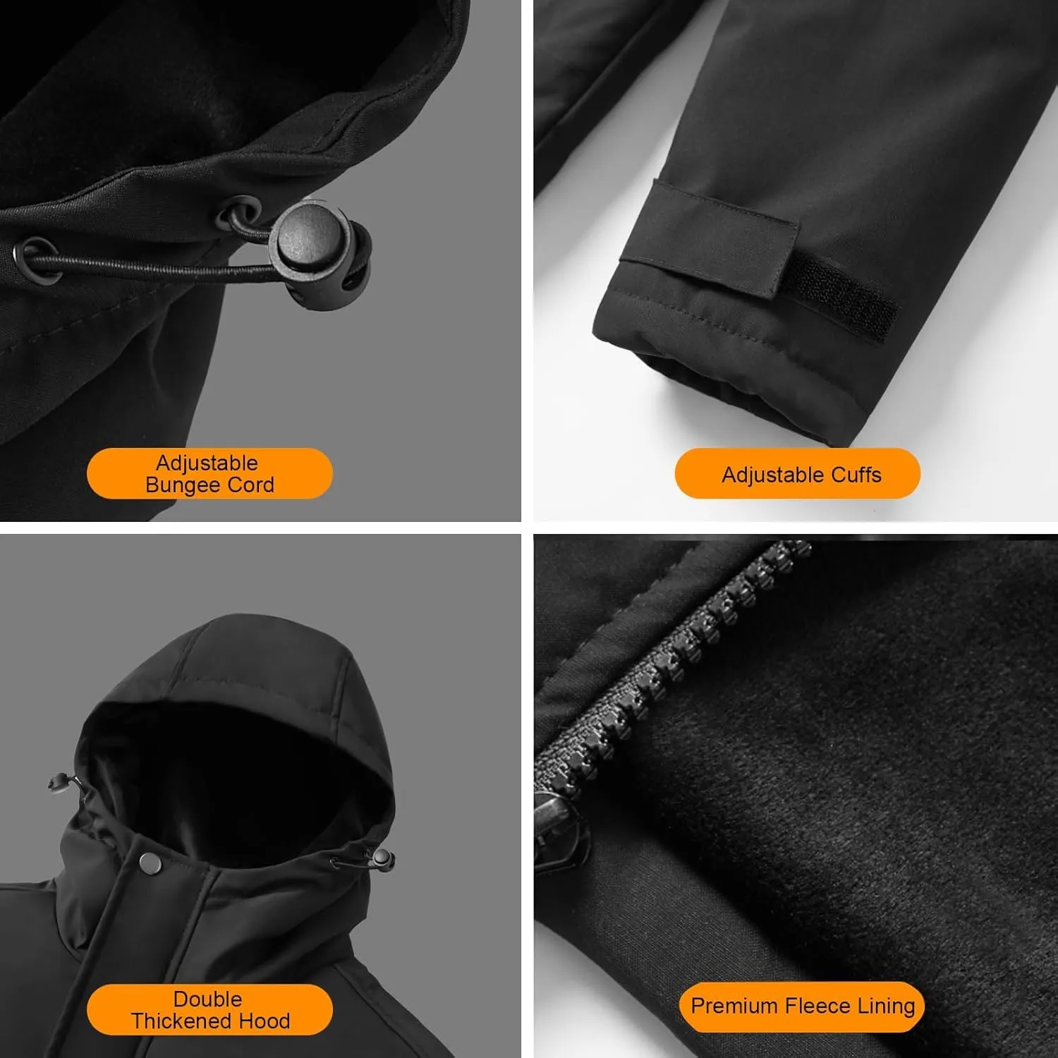 Heated Jacket for Men with Fleece Lining 12000mAh Battery Pack Windproof Waterproof Mens Heated Coat Skiing Hunting